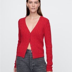GAP Red Cable-Knit V-Neck Cardigan